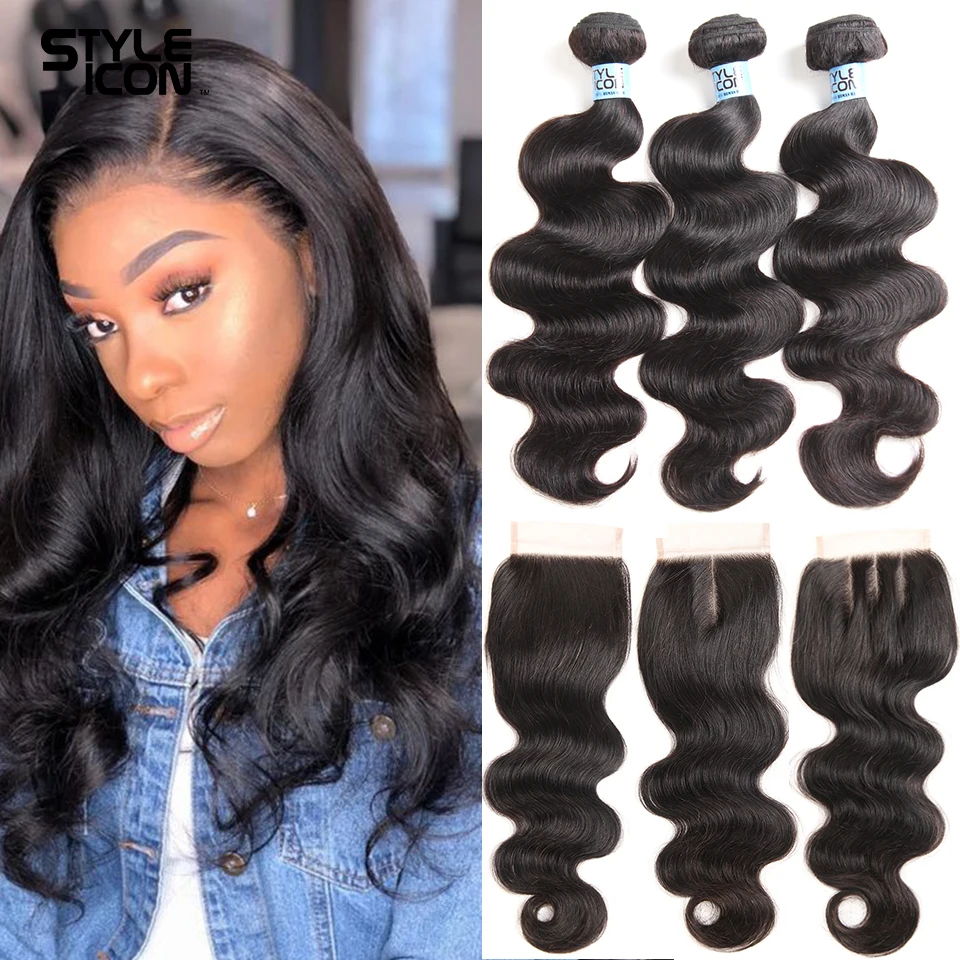 Lichaam Wave Menselijk Haar Bundels Met Sluiting Lace Sluiting Remy Braziliaanse Haar Body Wave 3/4 Bundels Met Sluiting 30Inches extension