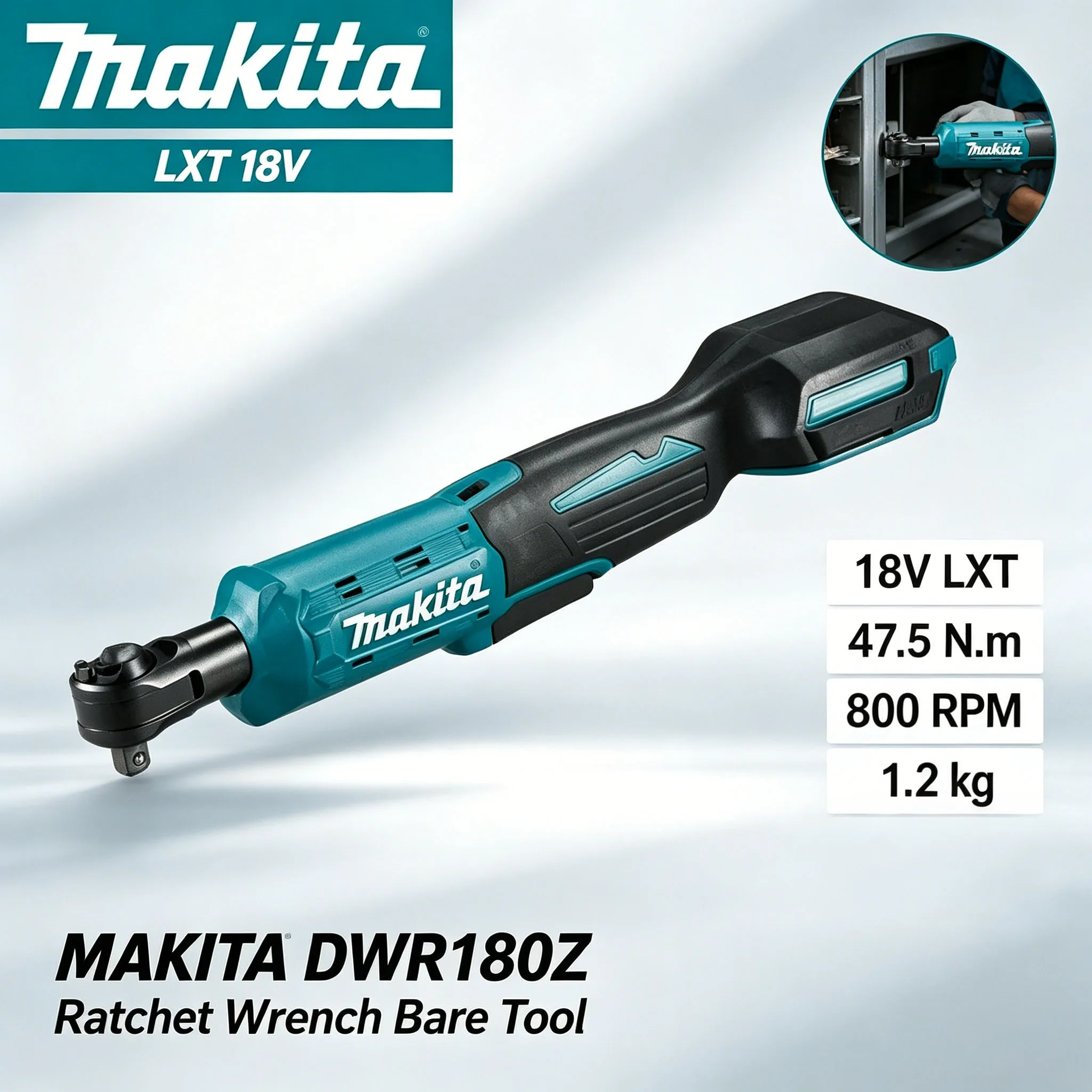 Makita DWR180Z 18V Cordless LXT Ratchet Wrench Square Drive Tool For Auto Undercarriage Maintenance And Vehicle Brake Repair Job