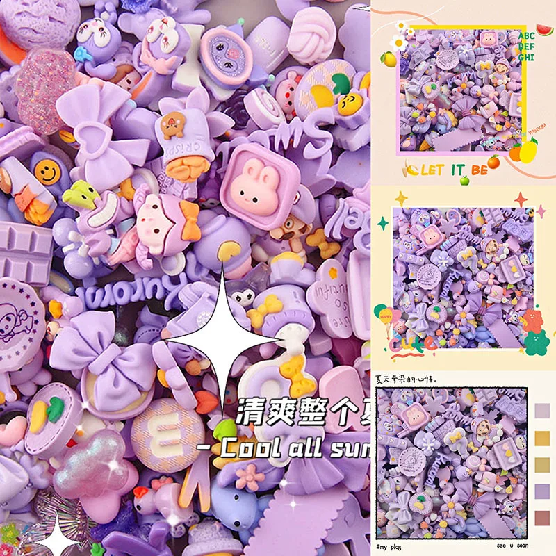 20 Pcs Purple Mixed Random Resin Cream Gel Mobile Phone Shell Headrope Hair Card Accessories Diy Wholesale Water Cup Sticker