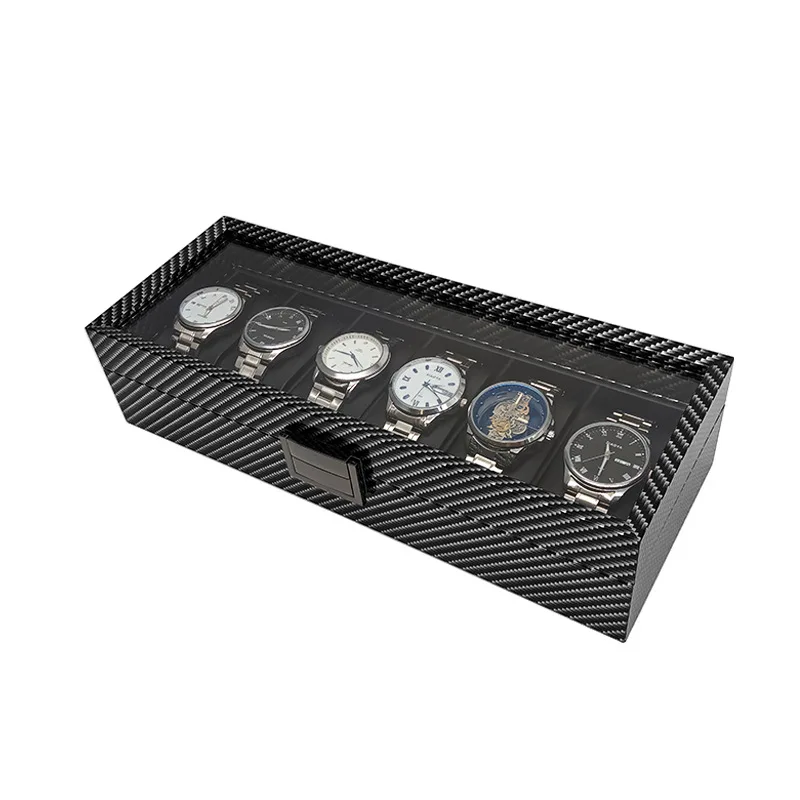 

Luxury Carbon Fiber Pattern Wooden 6-Seat Watch Storage Display Box Men's Watch Collection Display Box Holiday Gifts Loved Ones