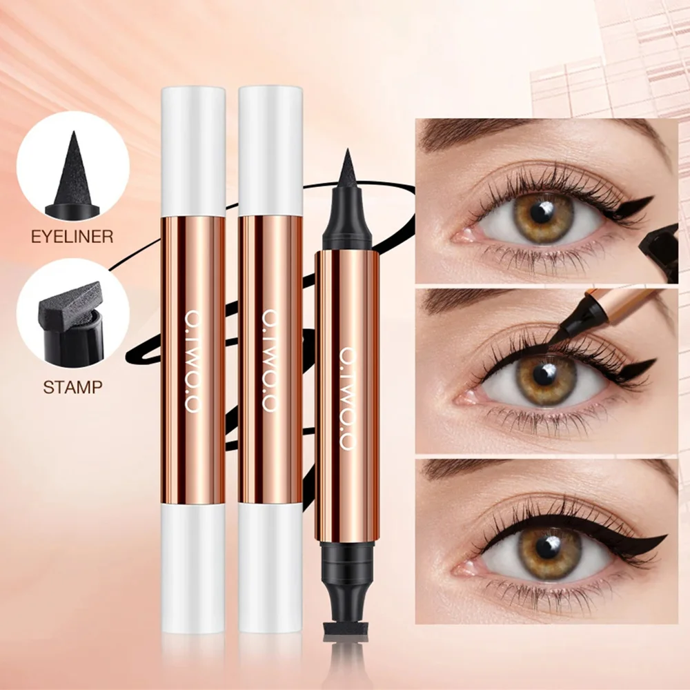 2-IN-1 Black Eyeliner Pen Wings Stamp Eyeliner Smoky Makeup Eyeliner Fast Dry Long Lasting Eyeliner Waterproof Liquid Eyeliner