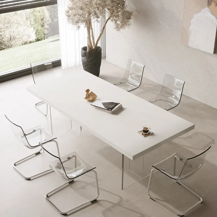 Acrylic rock slab dining table transparent suspension light luxury small household simple modern extremely rectangular island