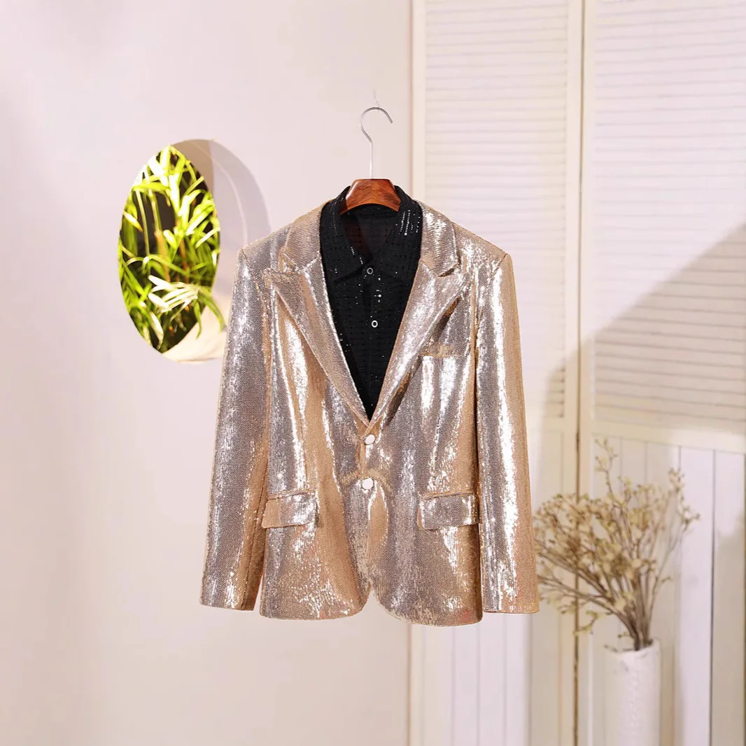 HOO 2025 Men's rose gold sequined blazer stage banquet guest host, performance   blazers