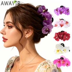 AWAYTR Simulated Flowers Hair Clips Rhododendron Crab Claw Ponytail Barrette Girl Shark Clip Hair Accessories Valentine Headwear
