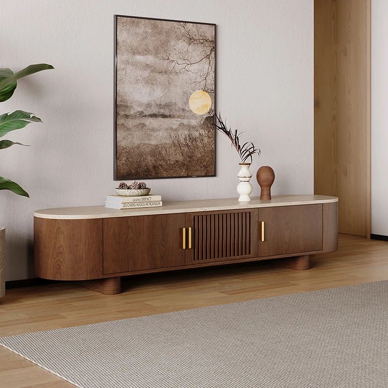 

Wabi Sandy Wind Natural Travertine Solid Wood Floor TV Cabinet Modern Simple Small Apartment Living Room Home Wall Locker