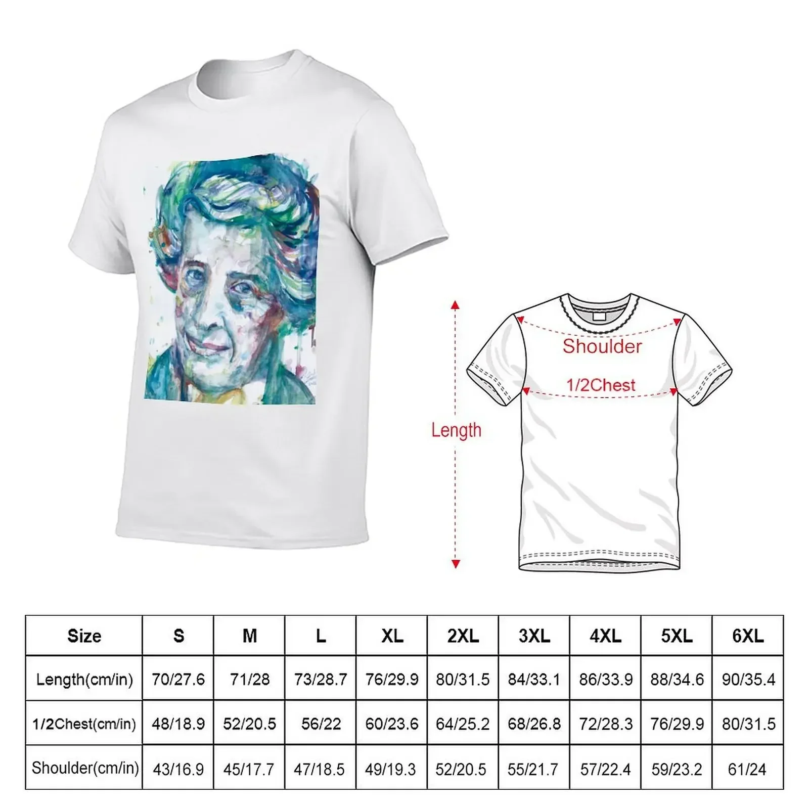 HANNAH ARENDT watercolor portrait T-Shirt quick drying graphic t shirts fruit of the loom mens t shirts