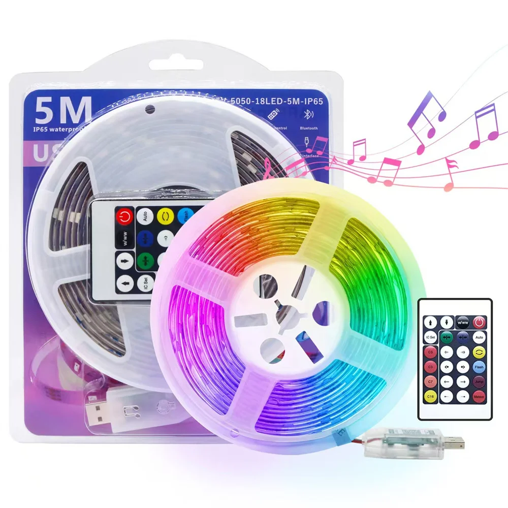 

USB Colorful Light with 24 Key Bluetooth Music Smart Home TV Background TV Atmosphere Light Chasing Light Flowing LED
