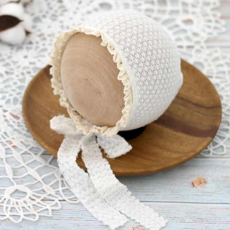 Ruffles Neworn Girl Hat for Photography Props Knitted Newborn Girl Bonnet Lace Edge Baby Photography Hat Photo Shoot Accessories