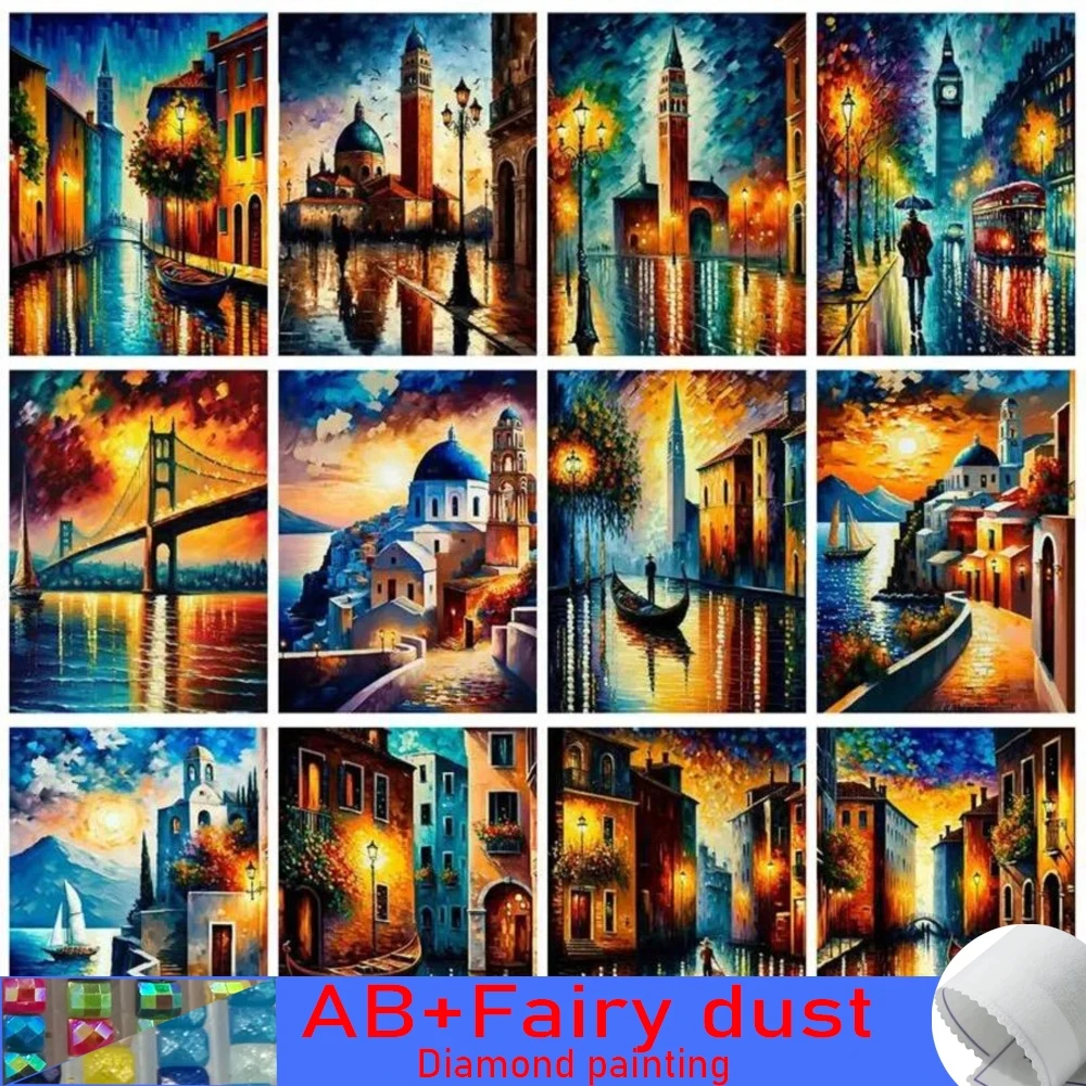 120 colors AB Fairy Dust Diamond Painting Collection Water City House Diy Full Mosaic Embroidery Abstract Landscape Picture