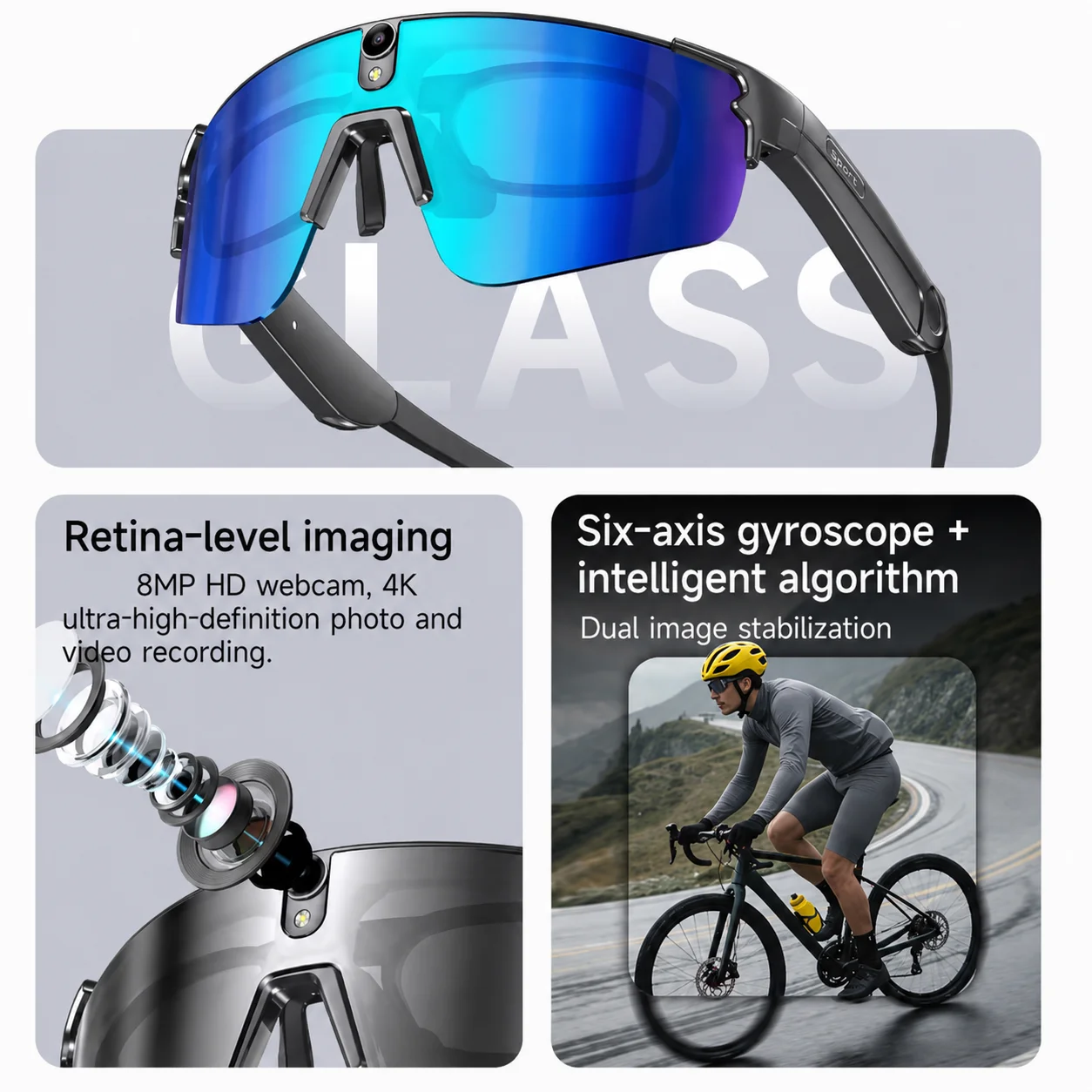 L805 Camera for Cycling Smart Glasses 8MP 4GB Dual Image Stabilization ENC Video Recording Outdoor Sport Sunglasses