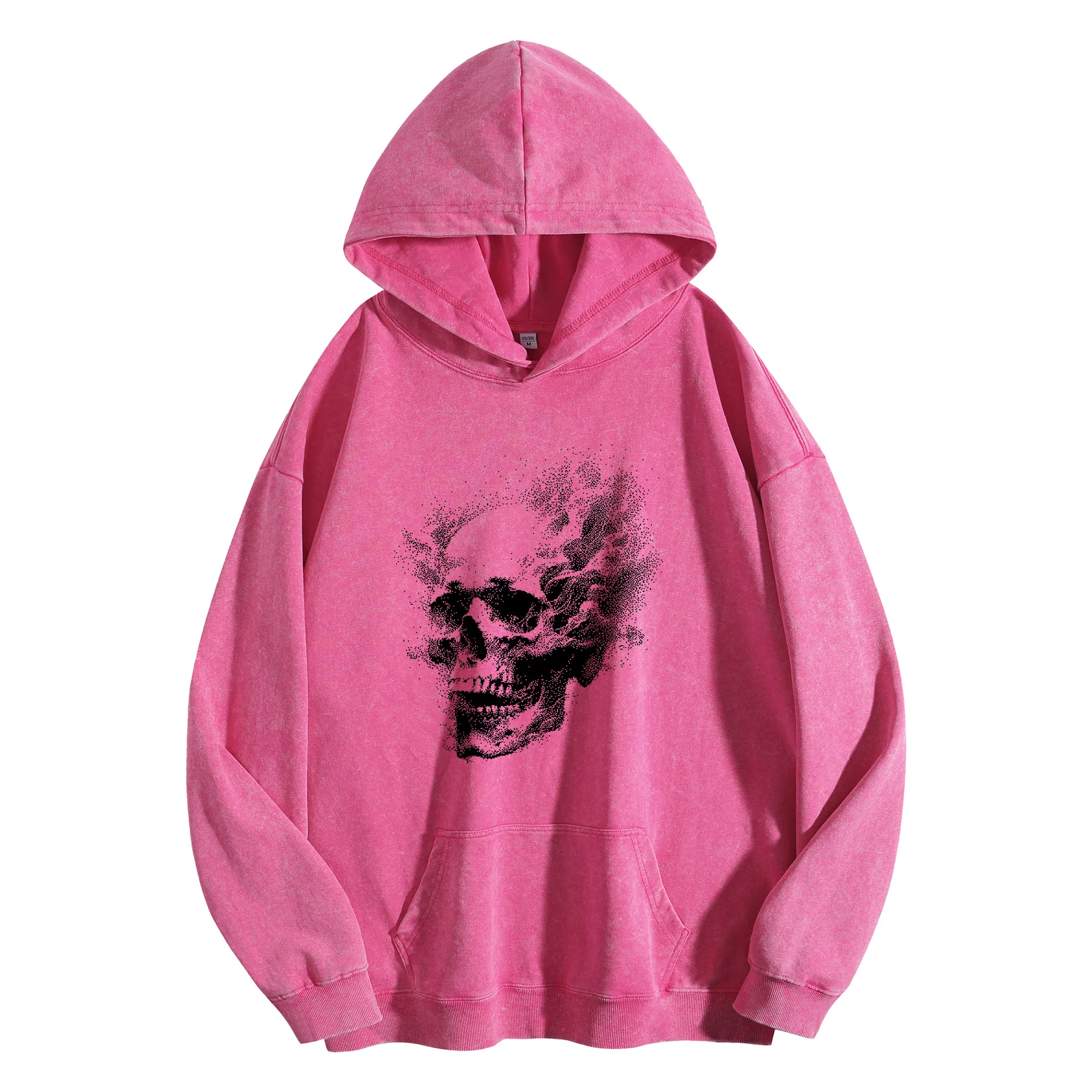 سترة بقلنسوة برسومات Demon Head Vintage مغسولة 400G للجنسين كبيرة الحجم لخريف/شتاء #2