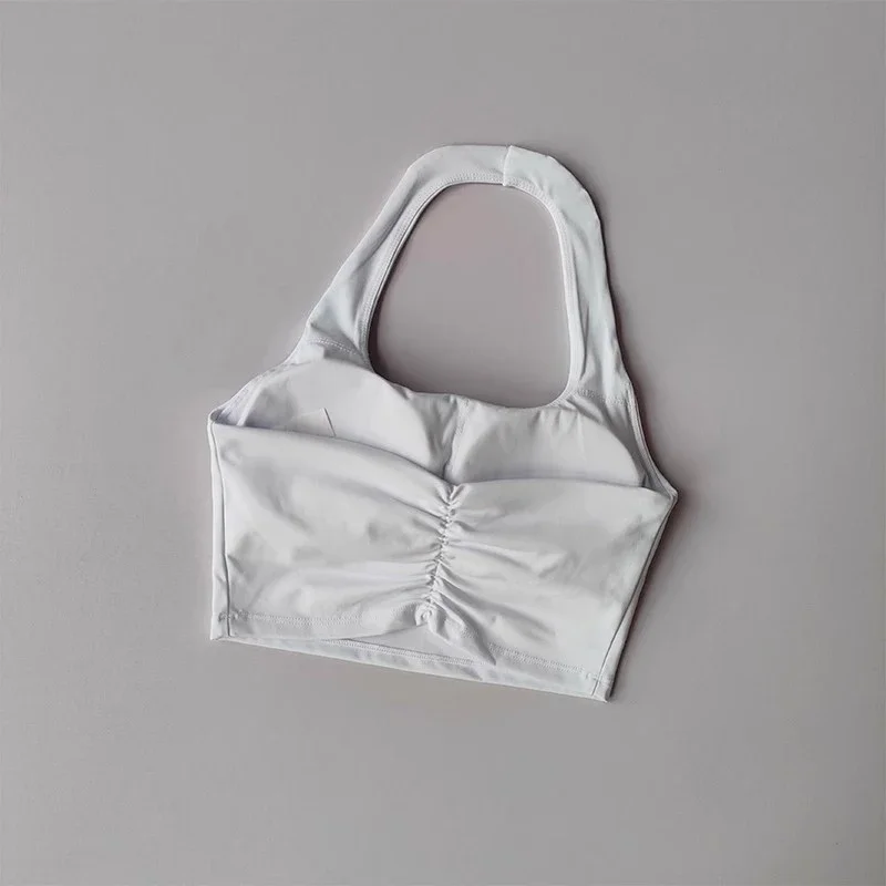 Summer New Sexy Hanging Neck with Chest Pads  Beautiful Back Sports Bra Women's Light Luxury Fashion Unique Pleated Sports Bra