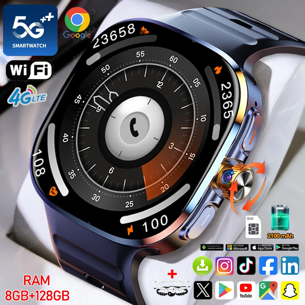 

5G/4G Smart Watch 2.4 inch AMOLED 2100mah Battery 1000W Camera GPS WIFI Google APP Download 8GB+128GB RAM Smartwatch Android 9.0