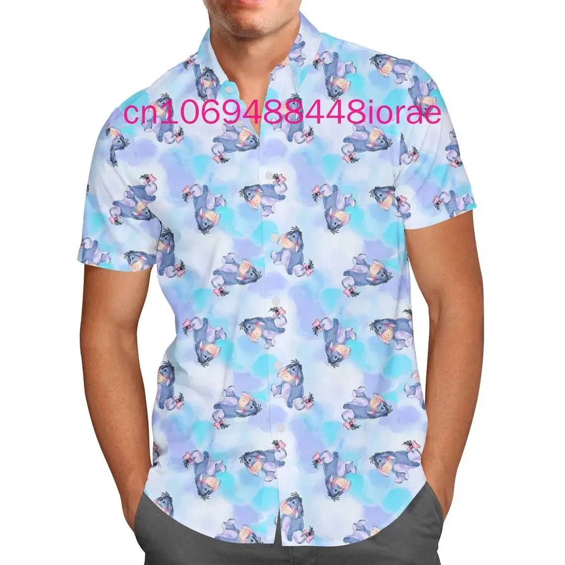 New Disney Watercolor Eeyore Hawaiian shirt Summer Men's and Women's Kids's Fashion Short-sleeved Shirts Hawaiian Shirt