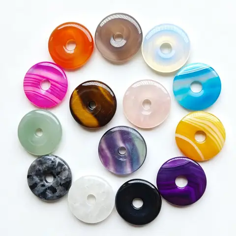 12pcs Fashion Assorted Natural Stone Circle Donut Charms Beads 30mm DIY Necklaces Jewelry Making Wholesale Free shipping