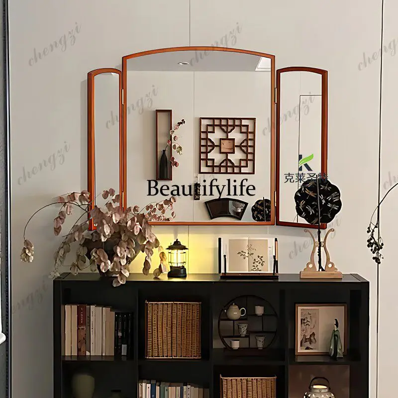 

French tri-fold bathroom mirror wall-mounted folding desktop vanity mirror European medieval wall-mounted decorative mirror