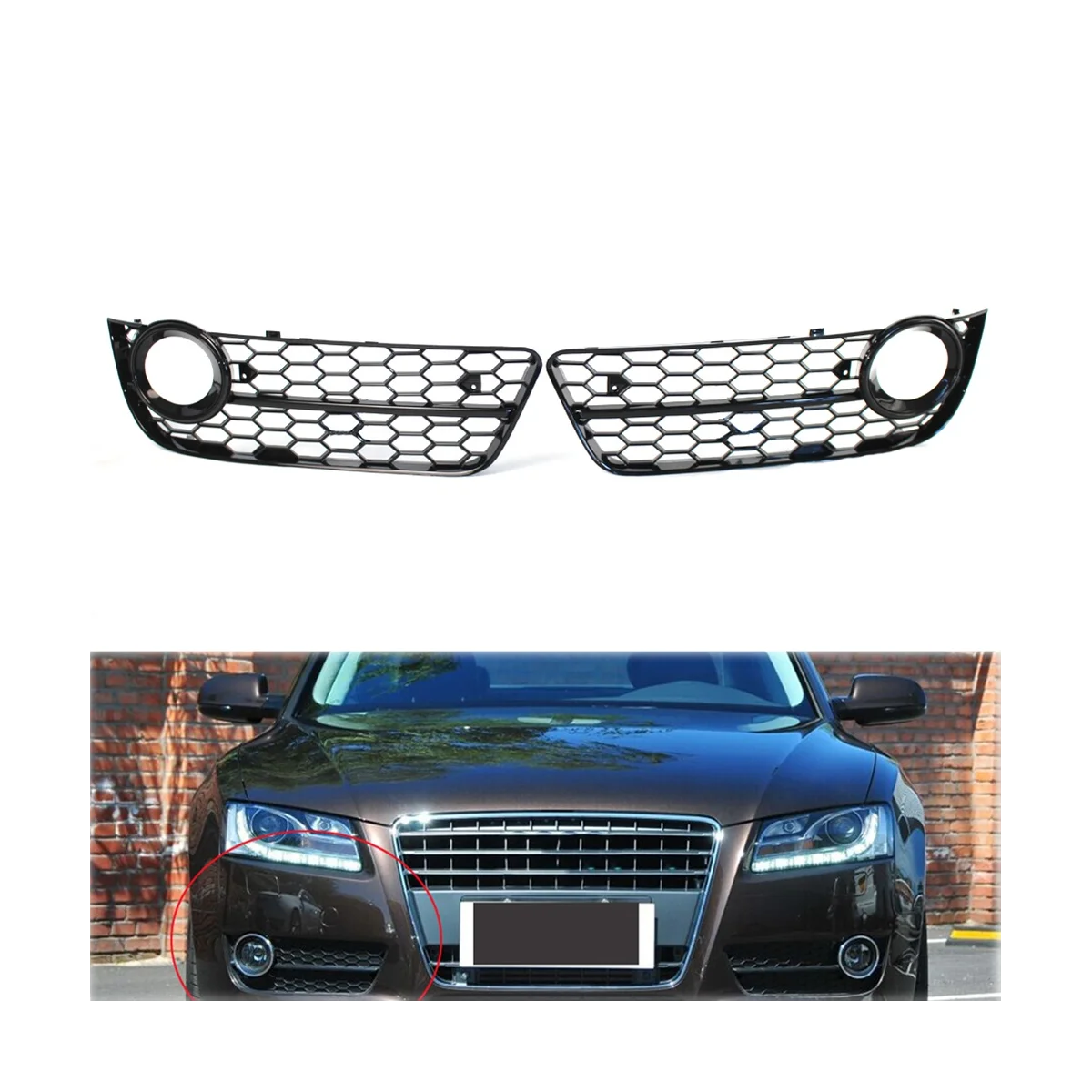 1Pair Car Front Grille Grill Lower Bumper Fog Light Cover Trim for Audi A5 Coupe/Sportback 08-11 Cabriolet 10-11 A