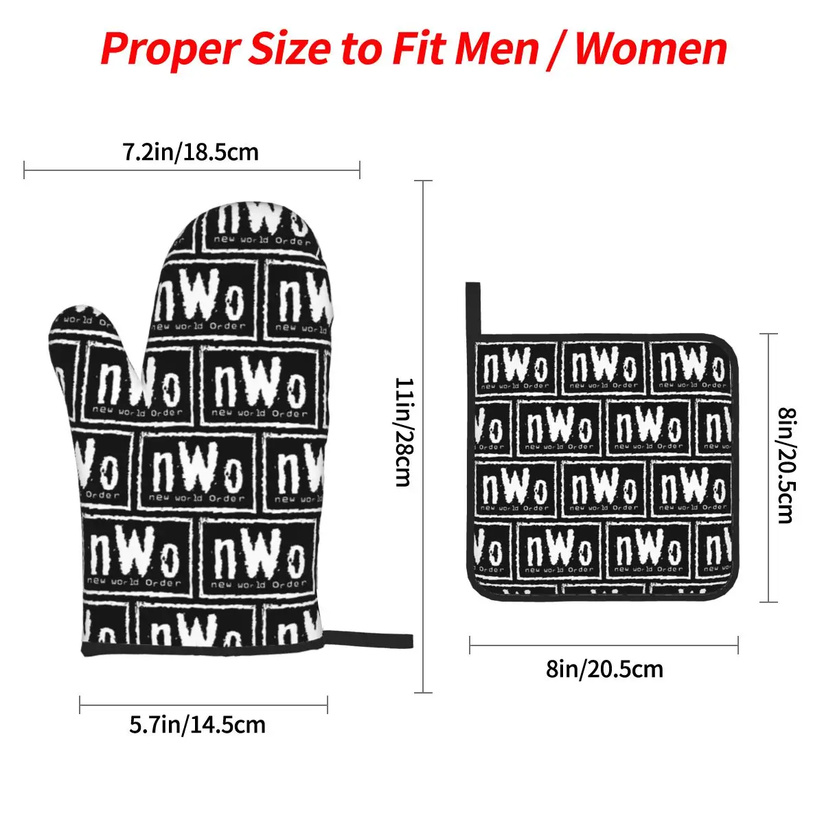 NWO New World Order Wrestling Oven Mitts and Pot Holder Sets of 4 for Baking Kitchen Cooking Grilling Resistant Non-Slip Gloves