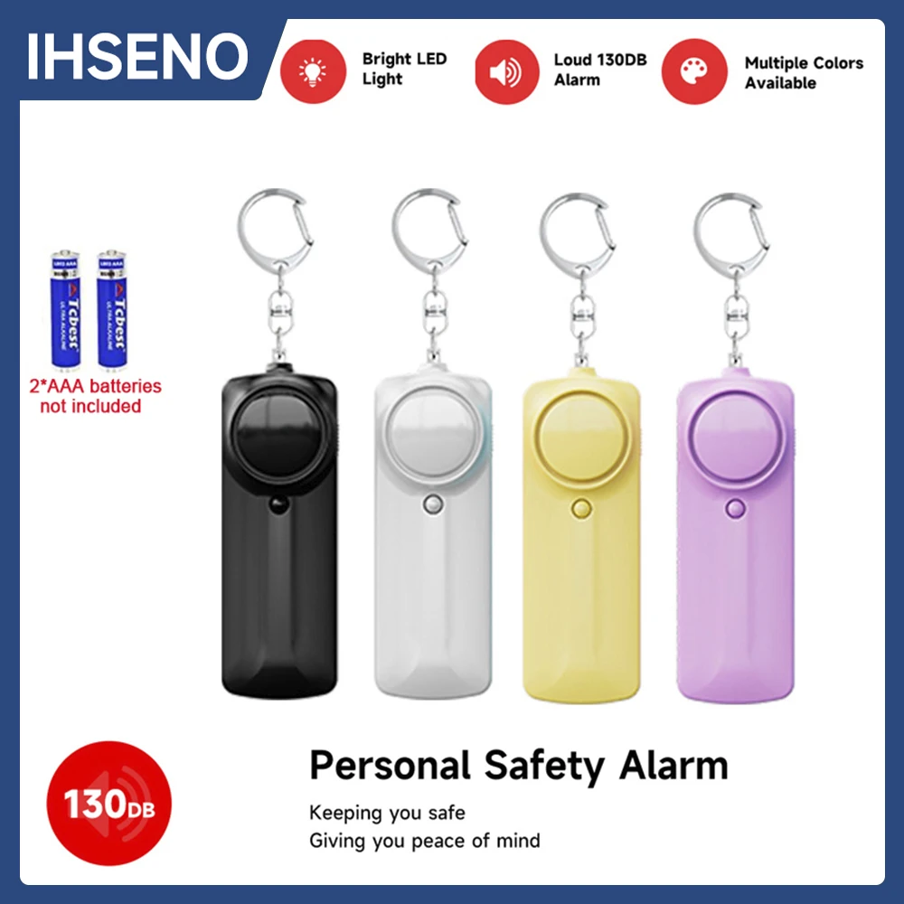 

Personal Defense Alarm 130dB With LED Light Battery Powered Self Defense Woman Safety Alarm KeyChain Emergency Anti-Attack