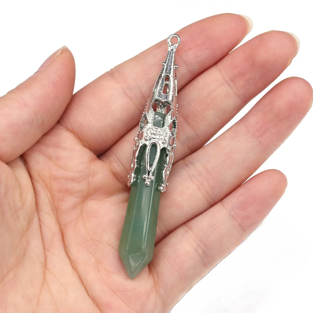 Natural Stone Pendant Lapis Lazuli Opal Reiki Heal Crystal Agate Pendulum for Jewelry Making DIY Vintage Necklace Pendant12x70mm