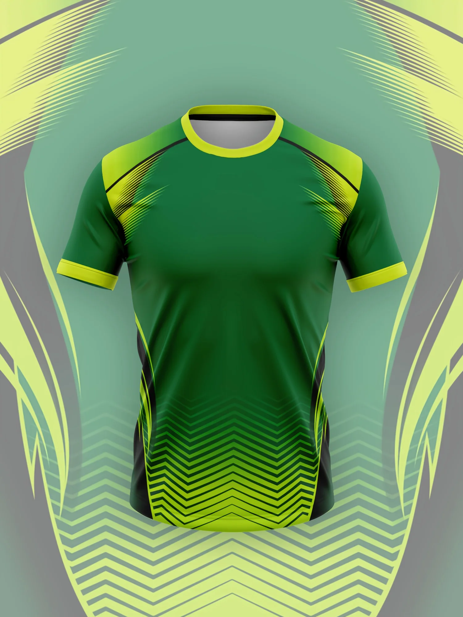 Men Quick Dry High Elastic Sport T Shirt Green Yellow Chevron Gradient Raglan Sleeve Breathable Training Top