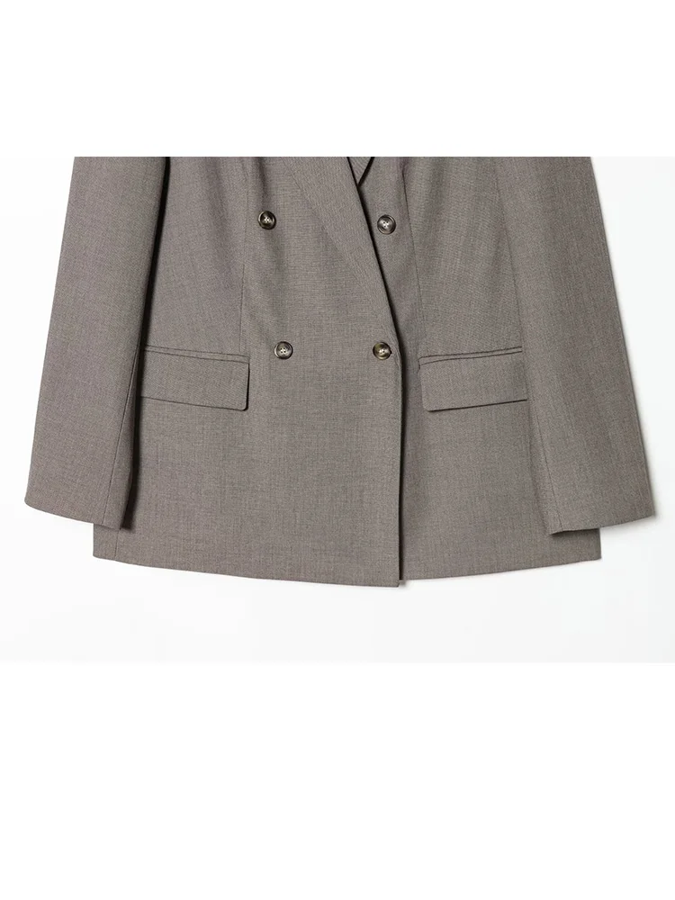 HH Vrouwen Effen Blazer Pak Elegante Revers Double-Breasted Lange Mouwen Jasje + Rits Mid-Taille knop Winter Wijde Pijpen Broek