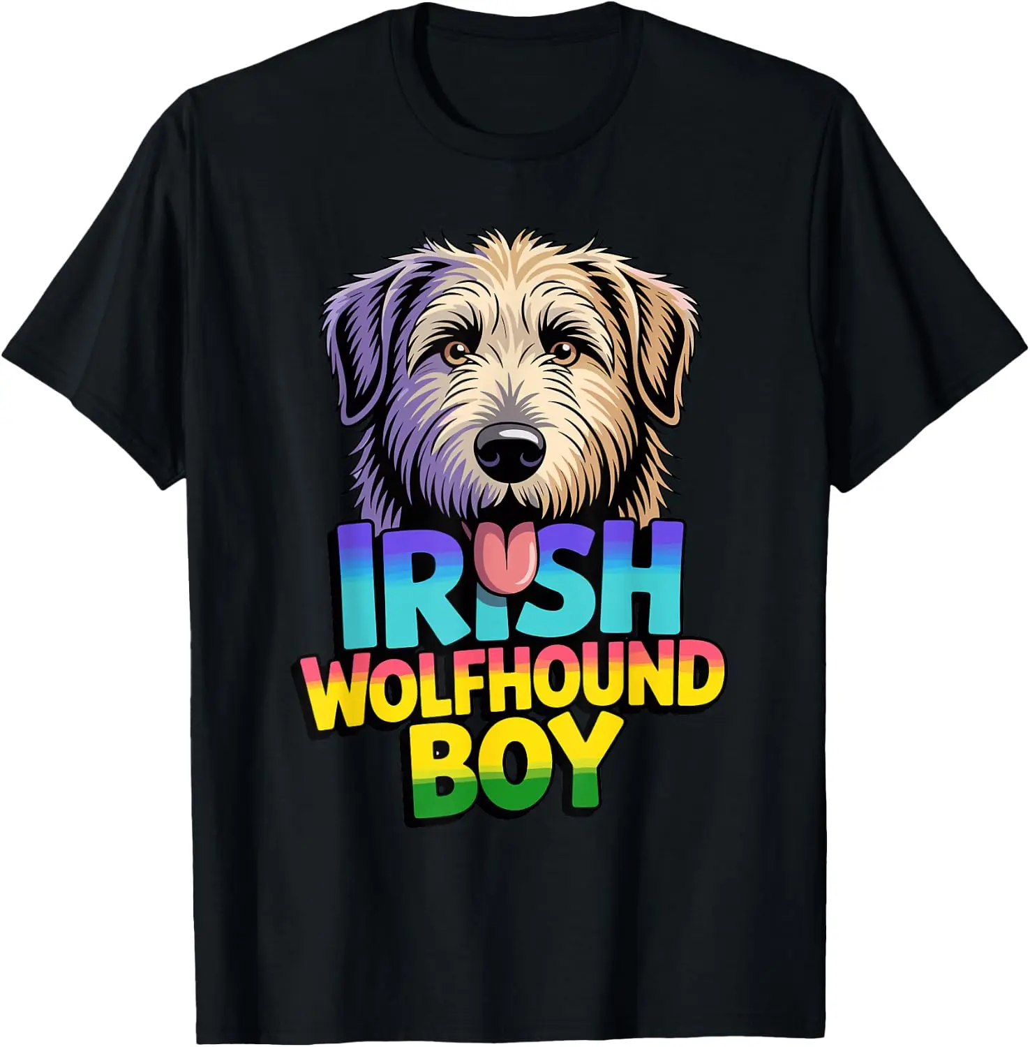 Mens Irish Wolfhound Boy Cartoon Pet Large Giant Dog Breed T-Shirt 100% Cotton Trendy Y2K Short-Sleeve Tee-Soft, Quick-Drying,
