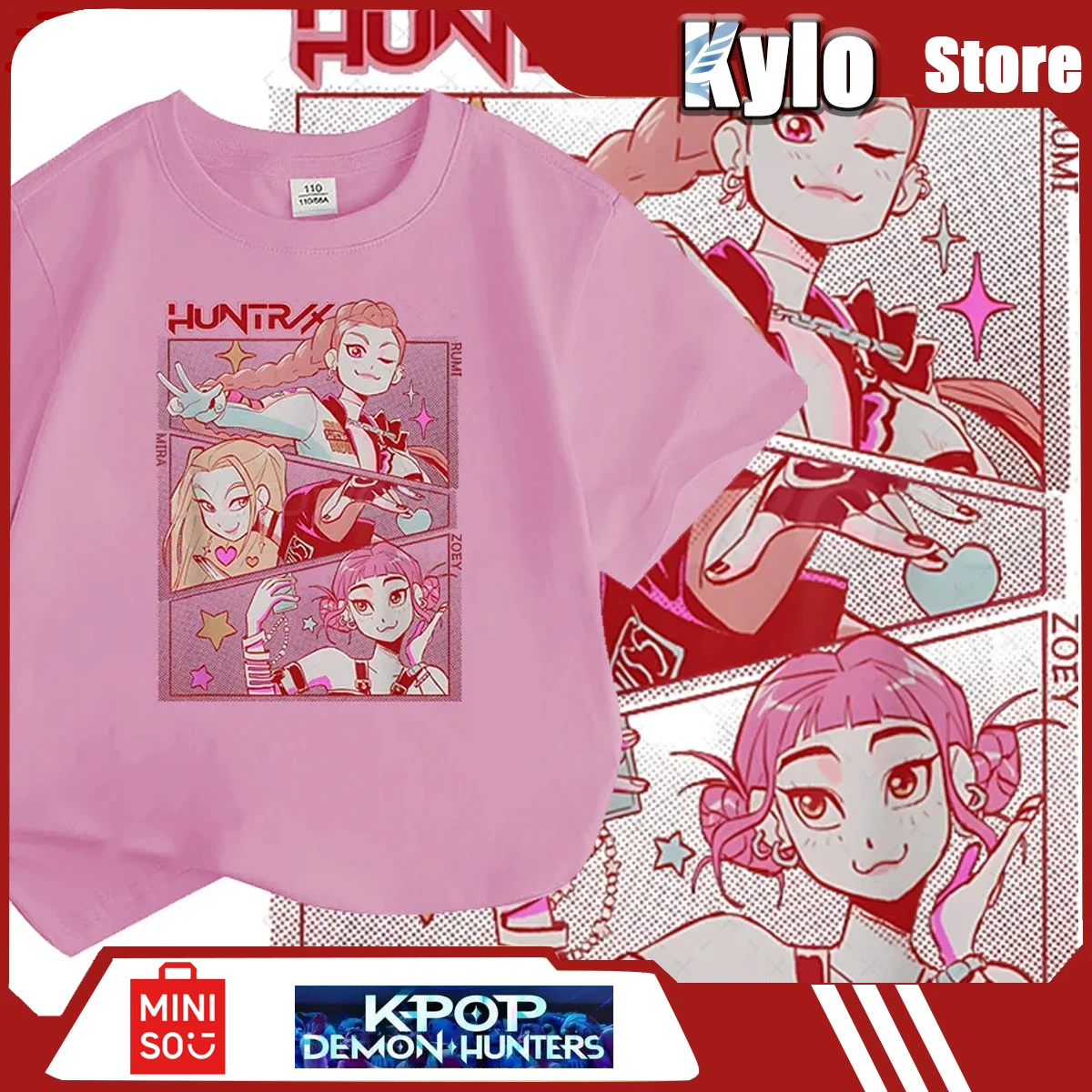 

New K-pop: Demon Hunter Anime Movie Children Short Sleeve Tshirt Halloween Gift for Boys and Girls Leisure Loose Top Wholesale