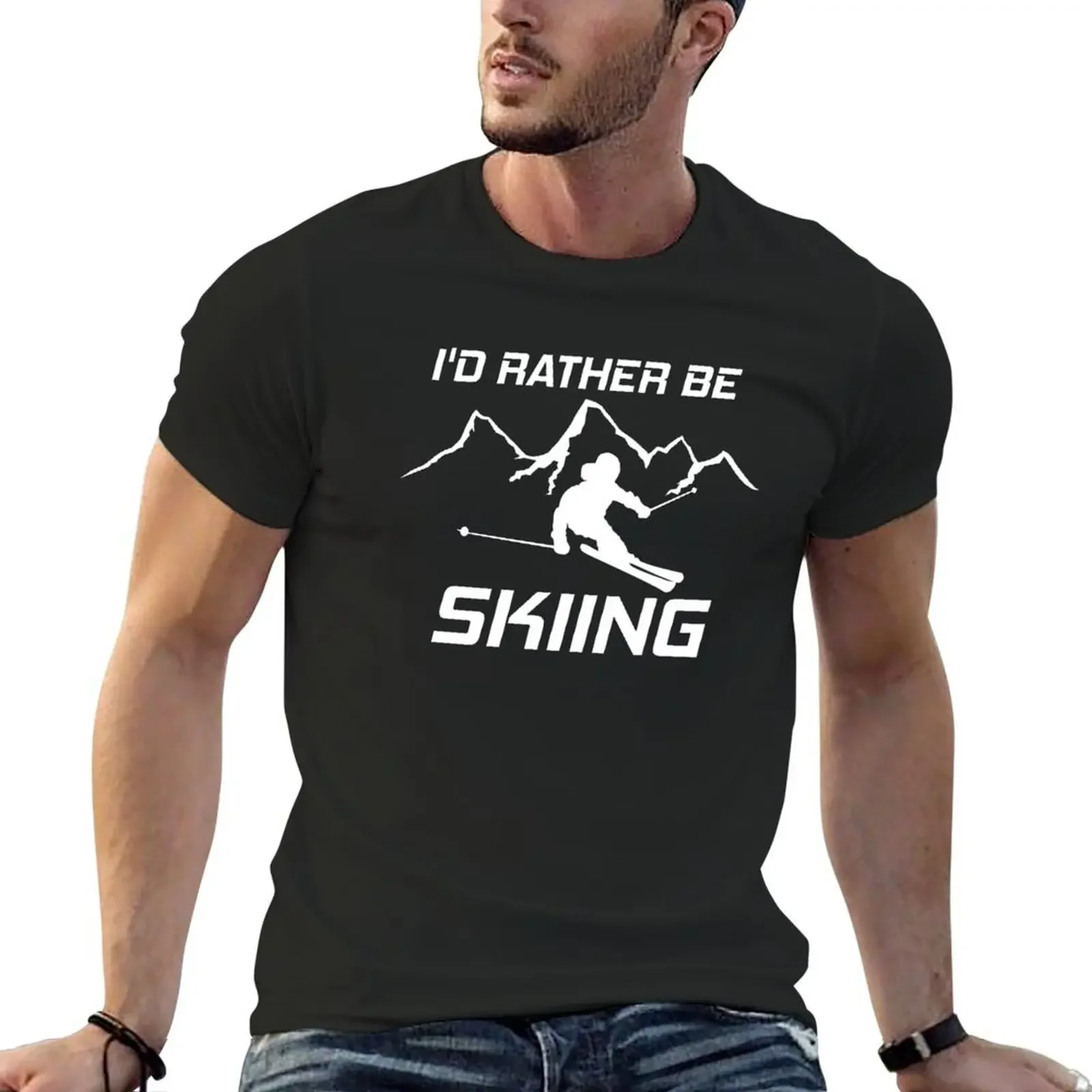 I'd Rather Be Skiing Funny Skier Ski Snowboard Mountain Silhouette T-Shirt graphic tee shirt mens fashion