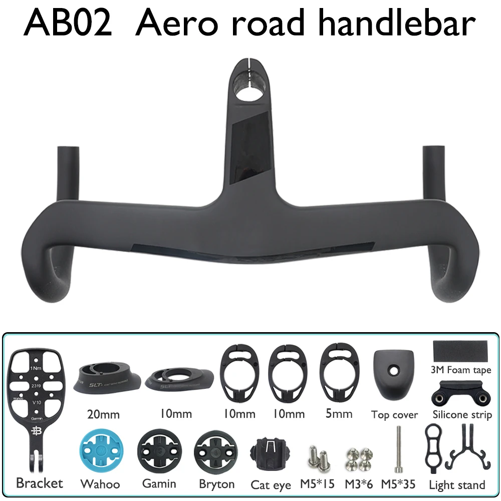 

AB02 Aero Carbon Fibre Road Bike Handlebar -6° Angle 120mm Drop 80mm Reach Internal Cable 305gg for Road Cycling with Accessory