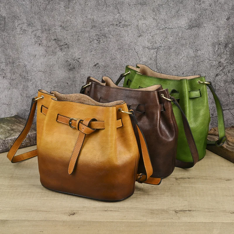 

Womens Genuine Leather Shoulder Bag Female Top-grain Cowhide Handbag Vintage Style Crossbody Bags with Detachable Shoulder Strap