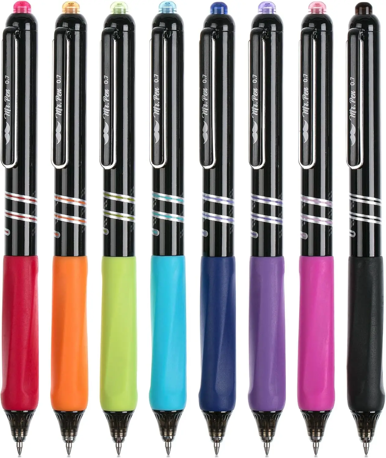 

Retractable Gel Pens, 8 Pack, Vibrant Barrels, Fast Dry, 0.7mm Fine Point