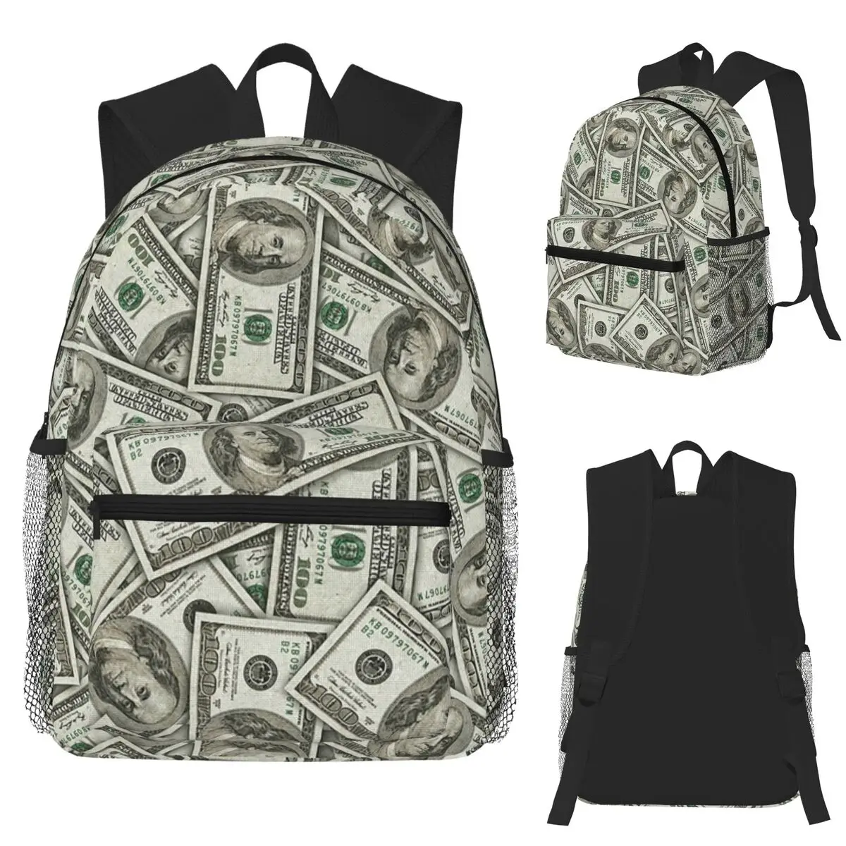 Giant Money Background 100 Dollar Bills Manga Student Backpack School Bag Hiking Travel Daypack Men Women Bookbag Shoulder Bags