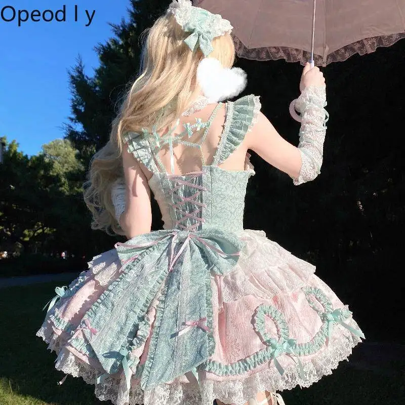 

Heavy Industry Gorgeous Lace Sweet Bow Girl Princess Dress Spring and Summer New Cute Birthday Party Fluffy Lolita Dress