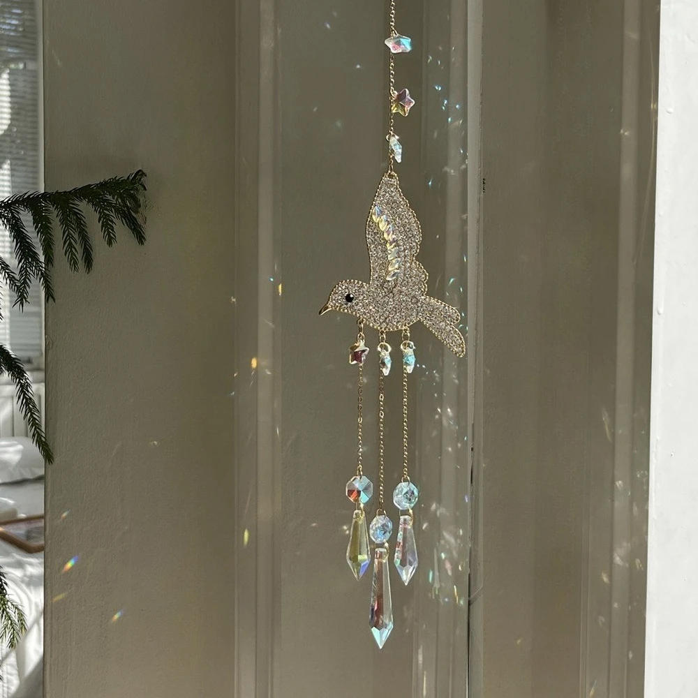 New home decoration pendant design hummingbird three piece set sun catcher crystal wind chime