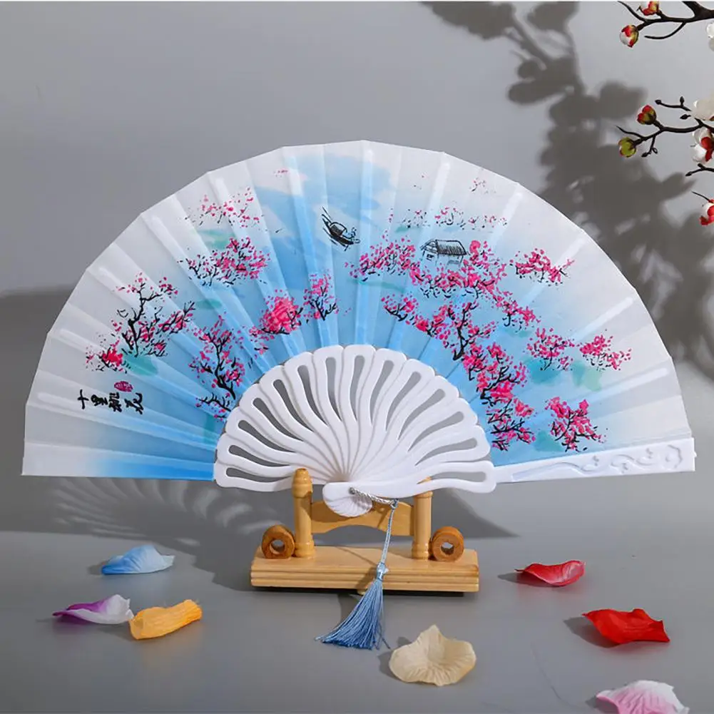 Folding Fan Glossy Texture Beautiful Smooth Surface Decorative Fan Oxford Cloth Chinese Style Easy To Grip Handheld Fan