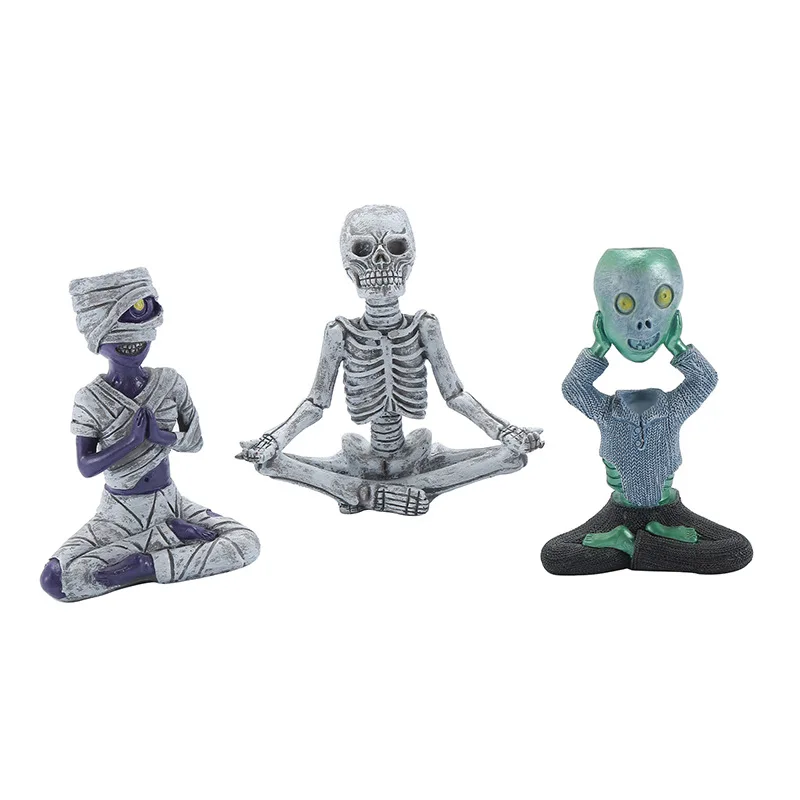 Skull Mummy Alien Shaped Sit In Meditation Yoga Action Figure Toys Halloween Dercoartin Model