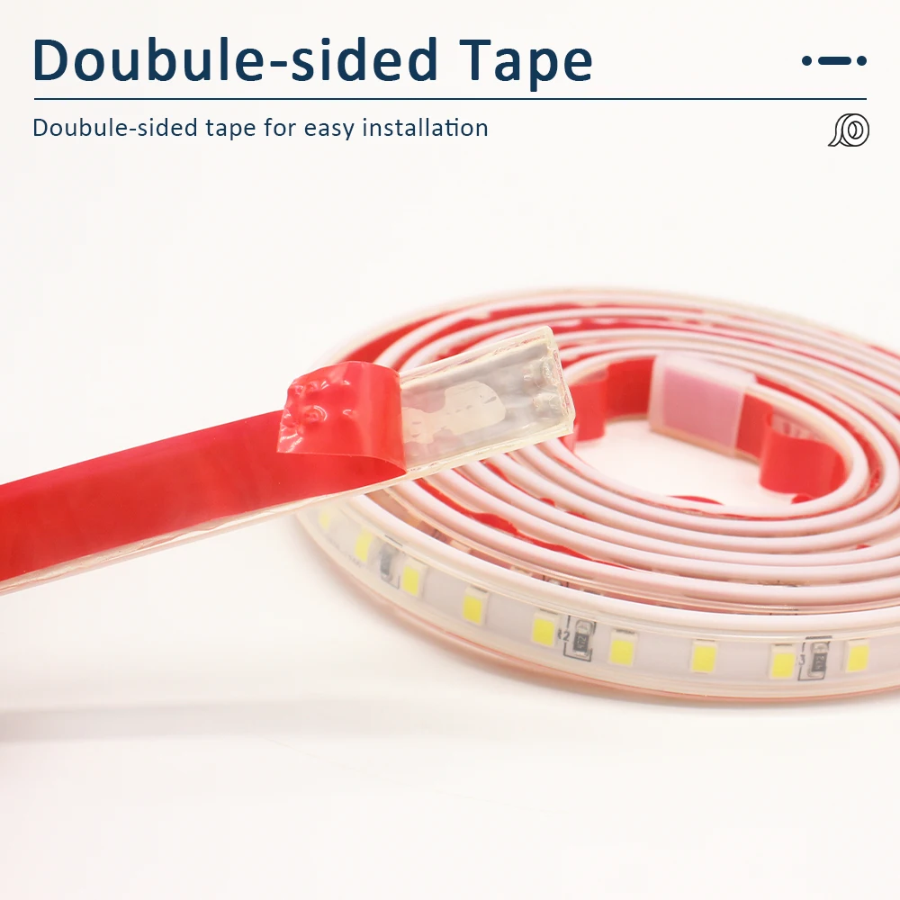 220V IP68 방수 120LED/m LED 스트립 라이트 SMD 2835 플렉시블 리본 테이프 램프 ON OFF 스위치 EU 플러그 (실외 조명용)