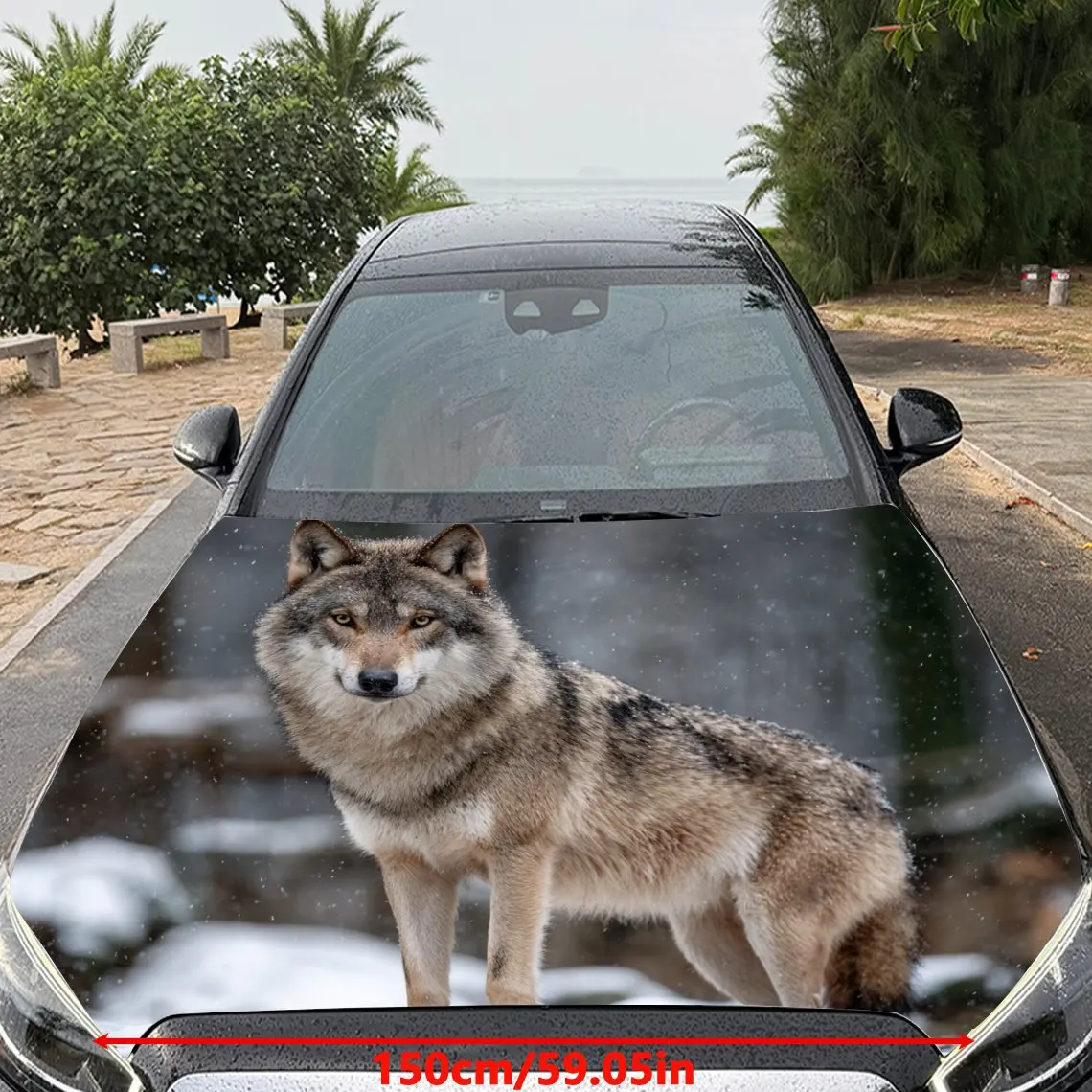Car Decals A Wolf With Dominant And Striking Charm In A Nocturnal Highway Scene Car Hood Sticker, Waterproof Self - Adhesive Vin