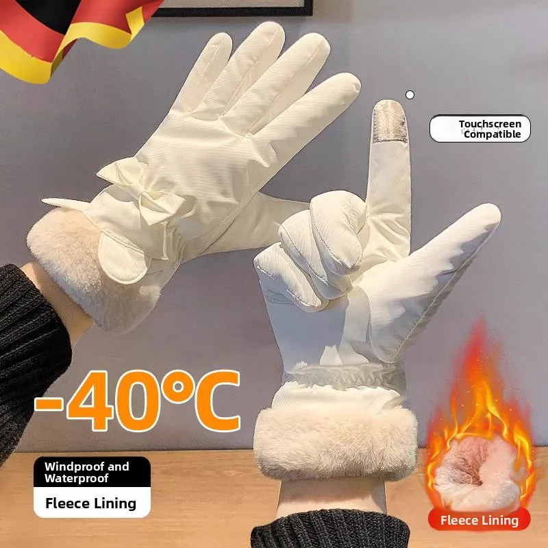 厚みのあるフリース冬用タッチスクリーン手袋フルパームスノーボードサイクリング車両防水女性用手袋-mppmck