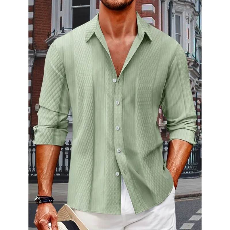 Men's Clothing Spring Autumn Boyfriend Turn-down Collar Casual Button Solid Color Shirt Cardigan Coats Formal Business Tops