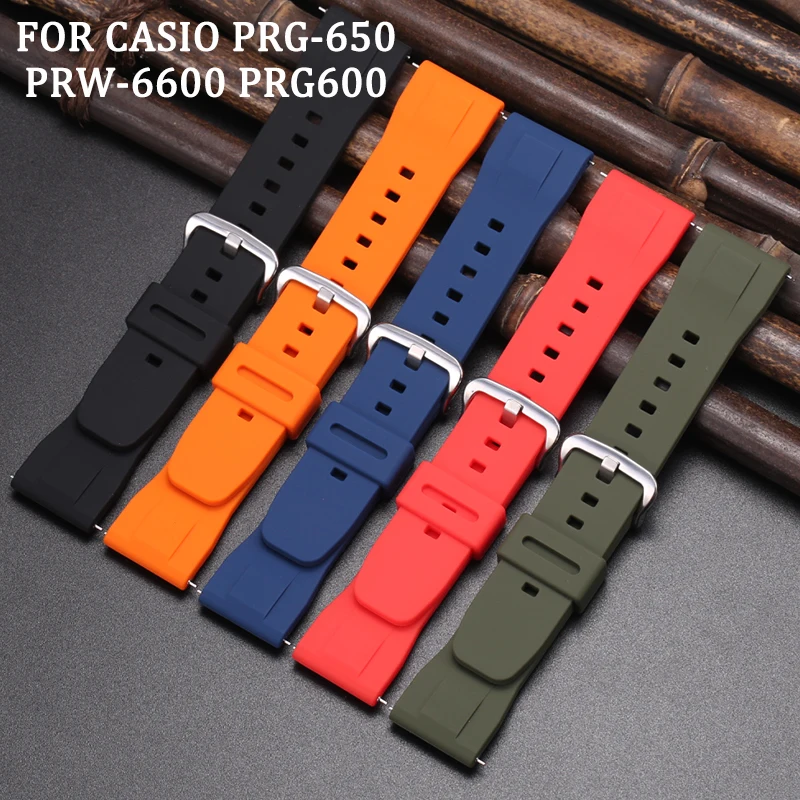 

24mm Silicone Strap Suitable For Casio Pro trek PRG 600 Prg 650 PRW 6600 Strap Waterproof Sports Replacement Watchband