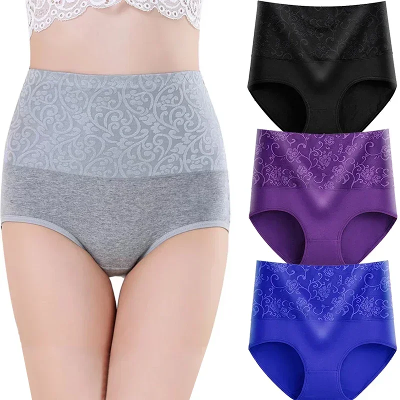 Cotton Women Panties Elastic Soft 3XL Under Panties Embossed Flower Ladies Underwear Breathable Sexy High Waist Briefs Lingerie image 3