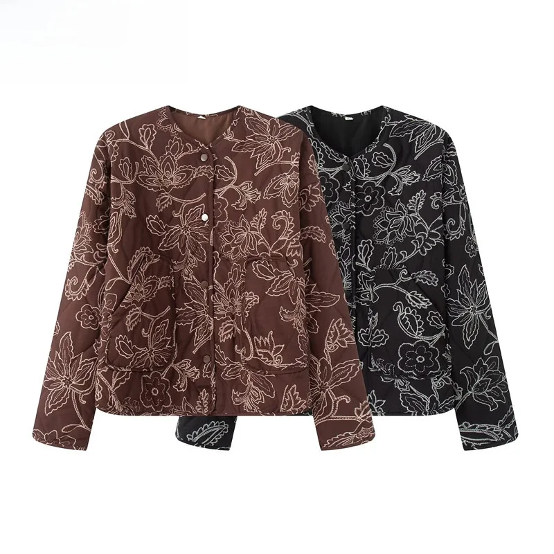 

Осенне-зимняя женская верхняя одежда ZR Sle с вышивкой, украшенная Bfled Coated Jaet, верхняя одежда из полиэфирного волокна Long Sve round...