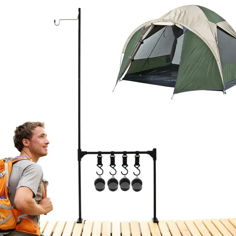 

Camping Hang Rack Table Collapsible Aluminum Alloy Desk Rack With Hooks Portable Picnic Rack Multifunctional Camping Gear