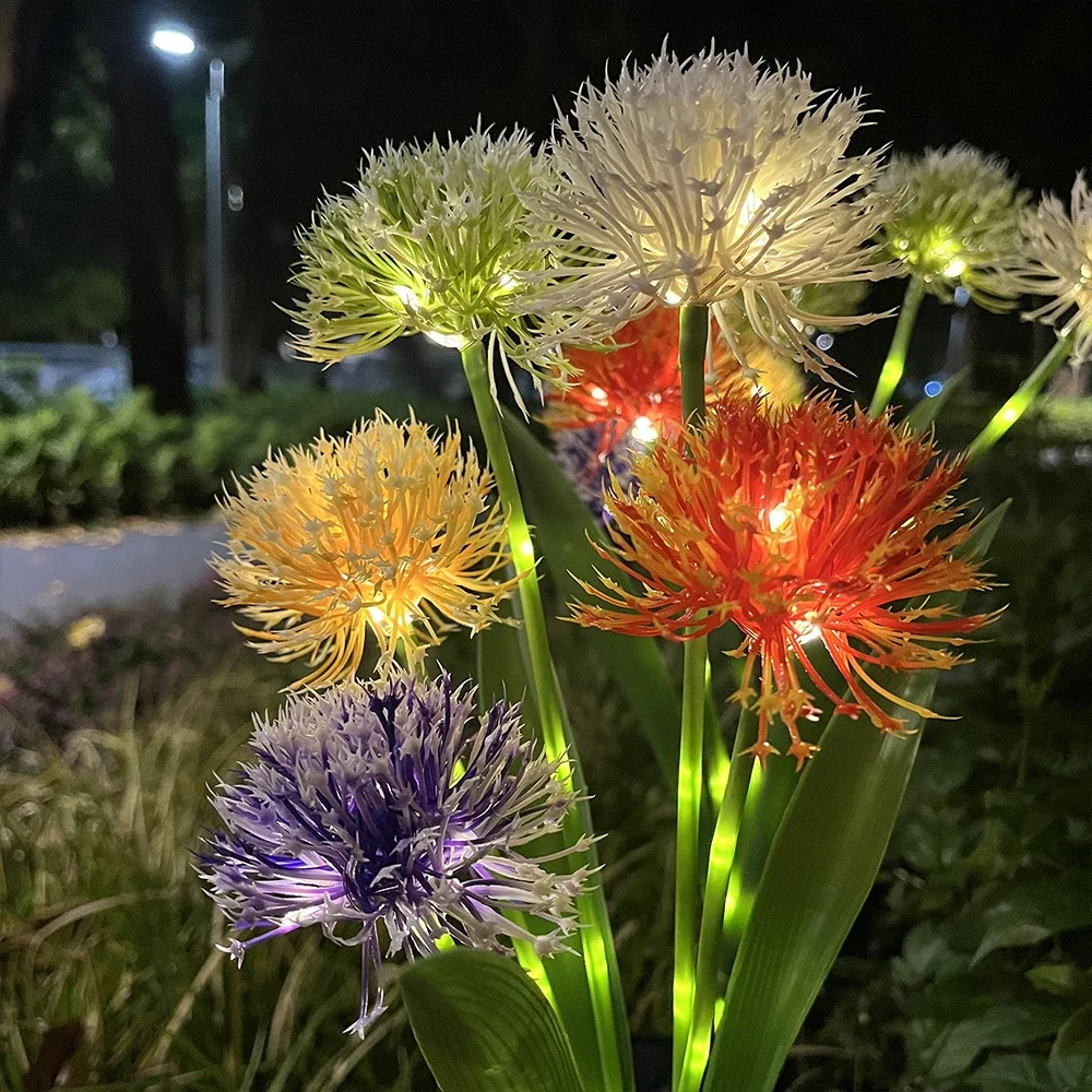 Simulação Solar Cebola Dandelion LED Light, Impermeável Jardim Luz Solar, Solo Plug Lâmpada, Gramado ao ar livre Lâmpada Ornamental, 5 Cabeça