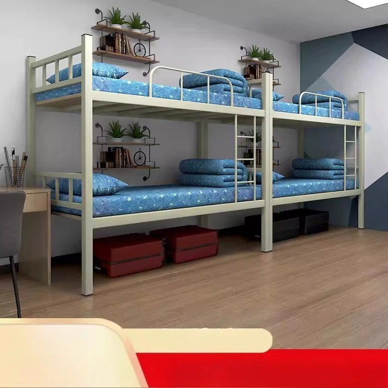 

Double-layer iron frame bed upper and lower bunk two-layer high and low upper and lower beds Adult staff dormitory steel frame