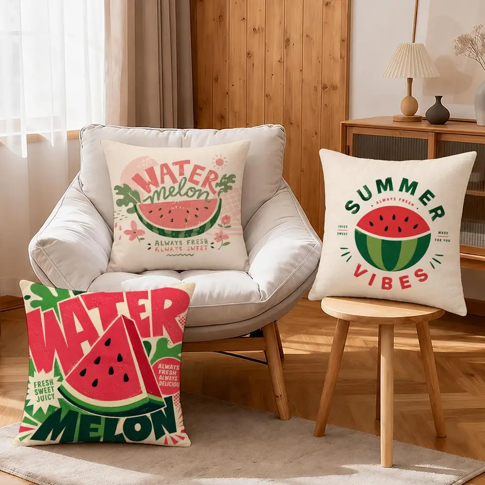 Art Watermelon Illustration Cushion Cover Linen Anti-Mite Antibacterial Cushion Cover Invisible Zipper Sofa Decor