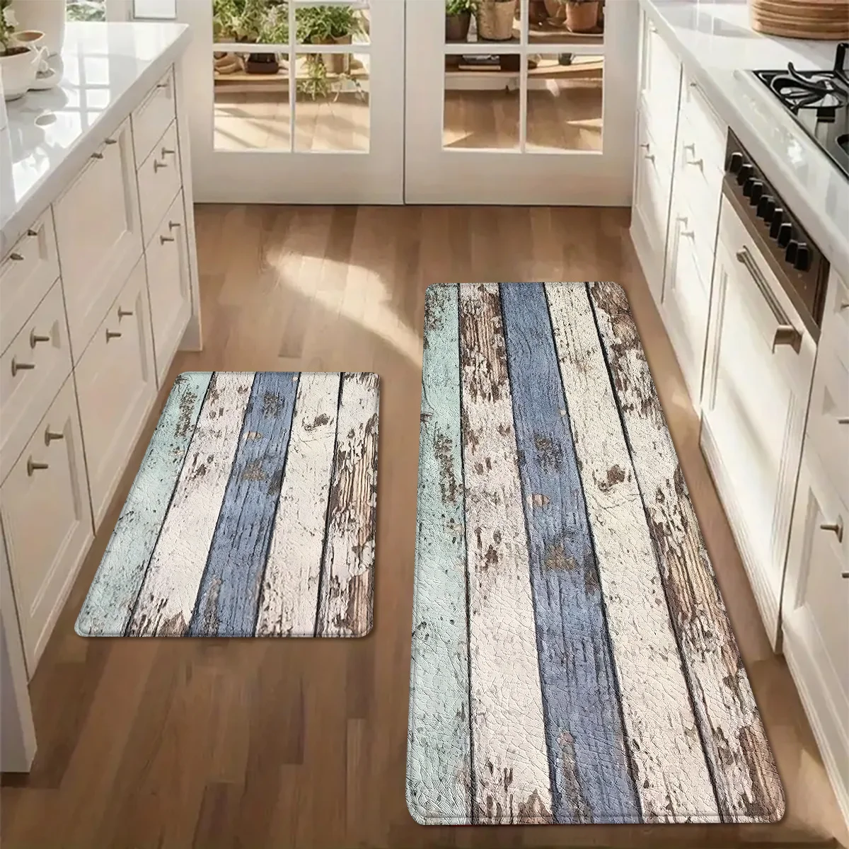 1pc, 2D Flat Wabi-Sabi Style Imitation Wood Grain Printed Pattern Anti-Fatigue Kitchen Mat, Non-Slip Water-Absorbent Runner Ru