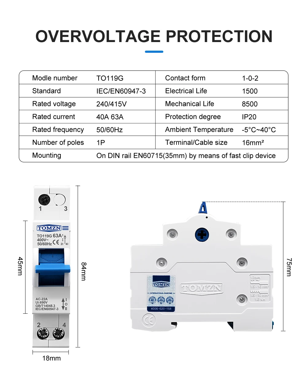 1P 2P 3P 4P 63A TOMZN MTS Dual Power Manueller Übertragungs-Trennschalter Interlock-Leistungsschalter – Detail 14